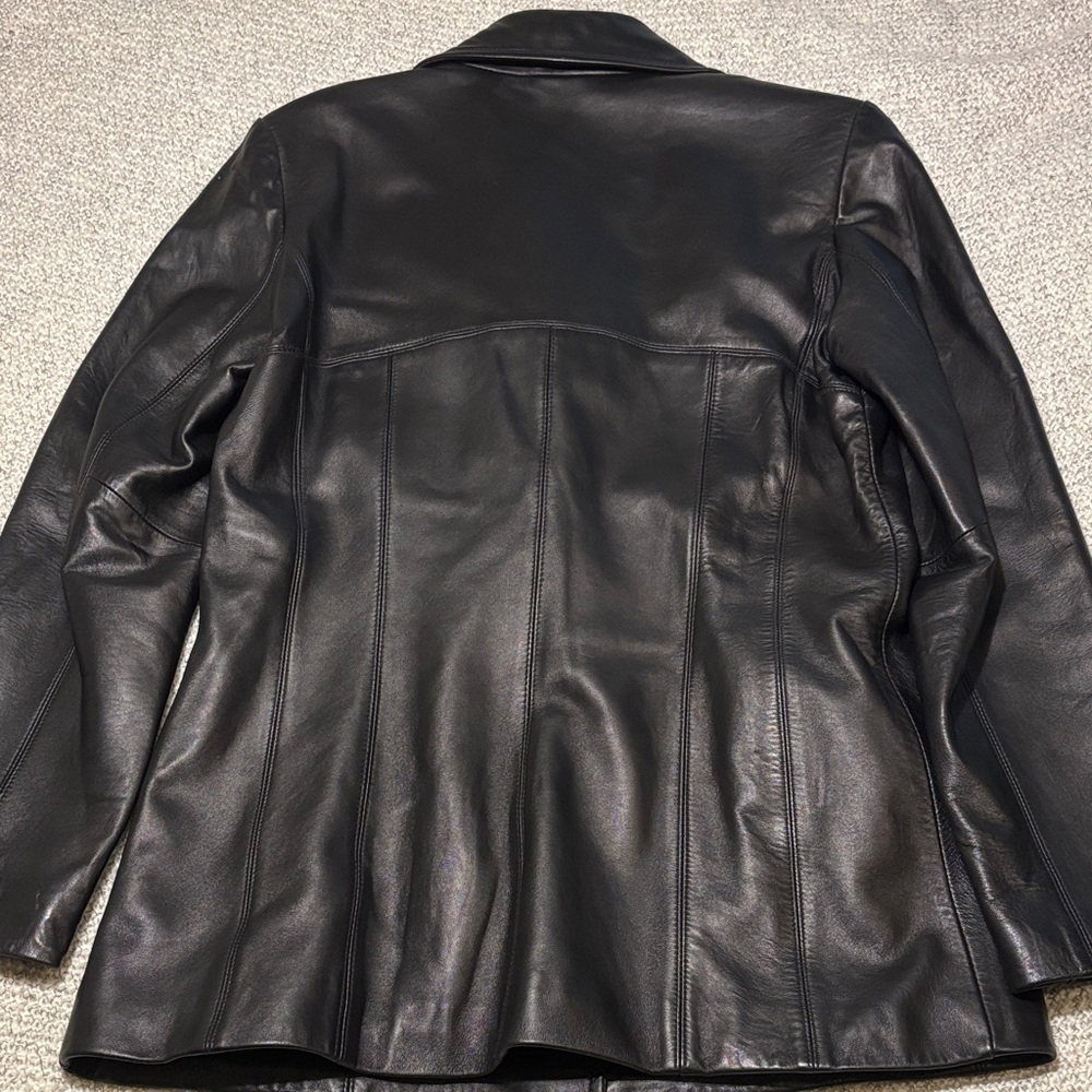 Siena Studio Black Leather Jacket Blazer Button Front with Pockets - Picture 12 of 13